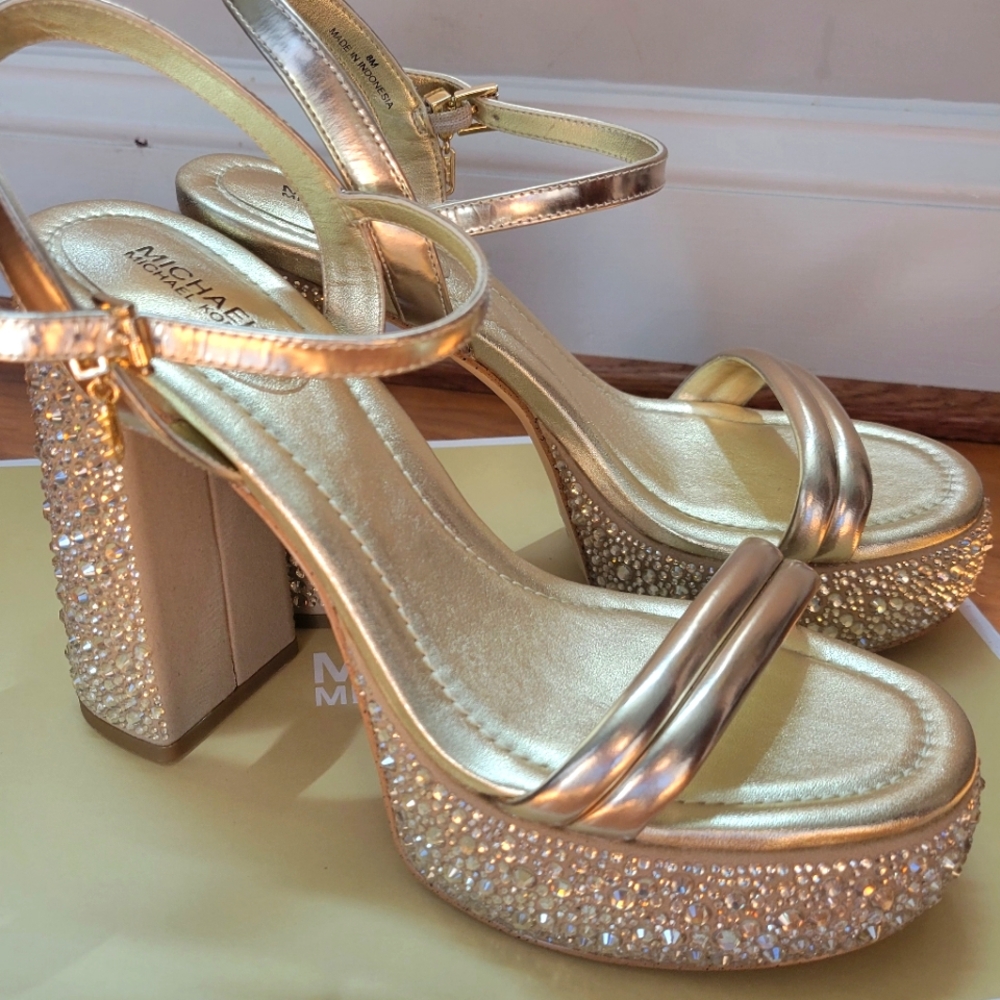 Michael Kors platform sandals gold Laci Embellished size 8